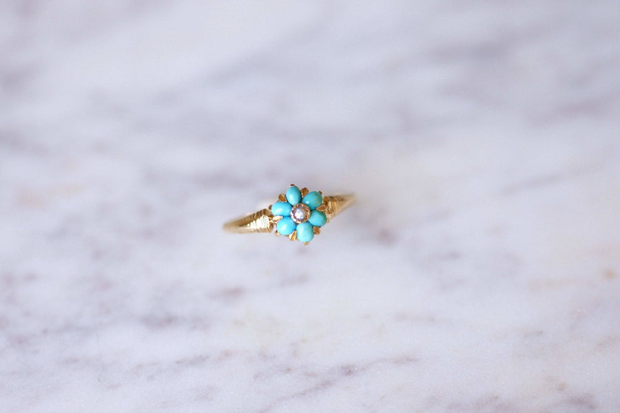 Antique turquoise and gold flower Victorian ring - Galerie Pénélope