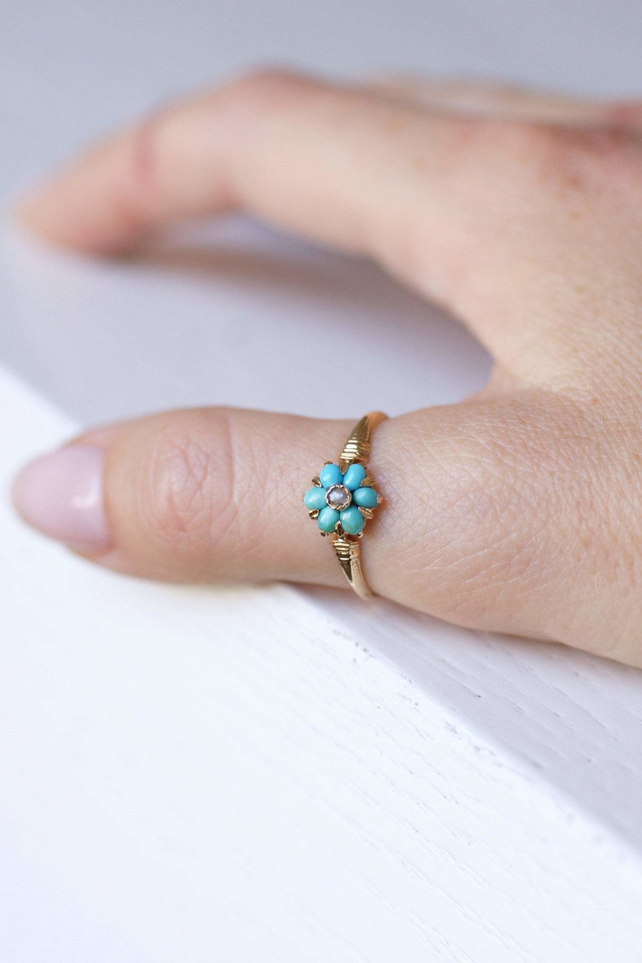 Antique turquoise and gold flower Victorian ring - Galerie Pénélope