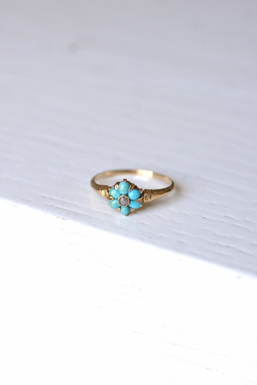 Antique turquoise and gold flower Victorian ring - Galerie Pénélope
