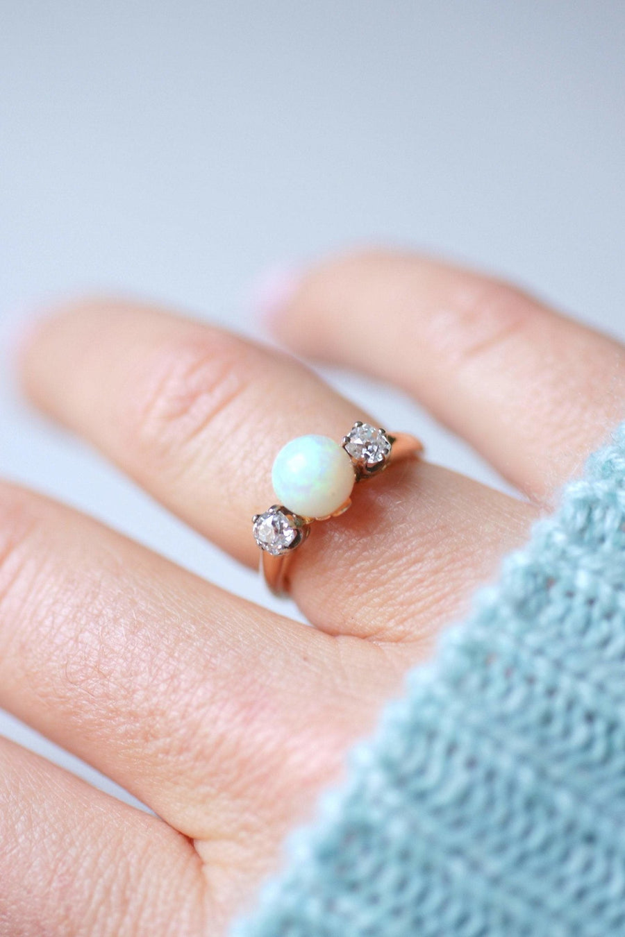 Rose gold, opal and diamonds Victorian ring - Galerie Pénélope