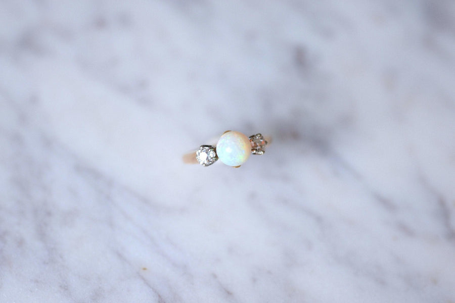 Rose gold, opal and diamonds Victorian ring - Galerie Pénélope