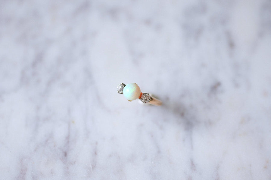 Rose gold, opal and diamonds Victorian ring - Galerie Pénélope