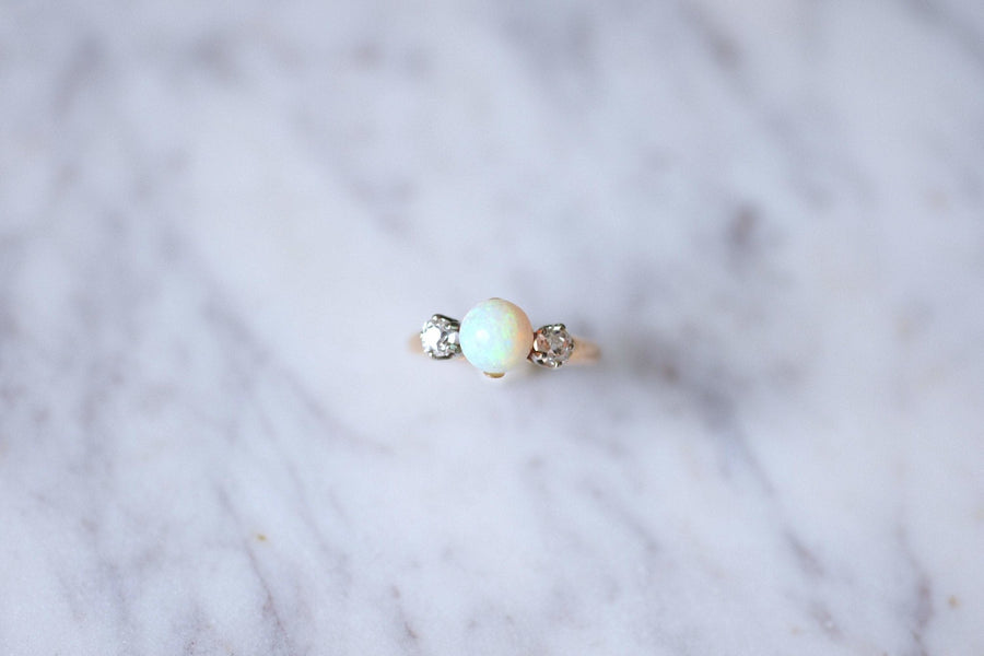 Rose gold, opal and diamonds Victorian ring - Galerie Pénélope