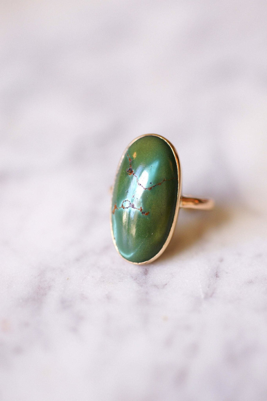 Vintage gold and turquoise cabochon ring - Galerie Pénélope