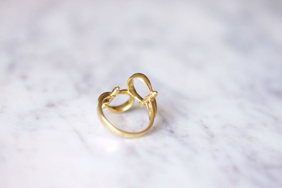 Vintage Gucci ring with yellow gold and green enamel bits 70 s Galerie Penelope