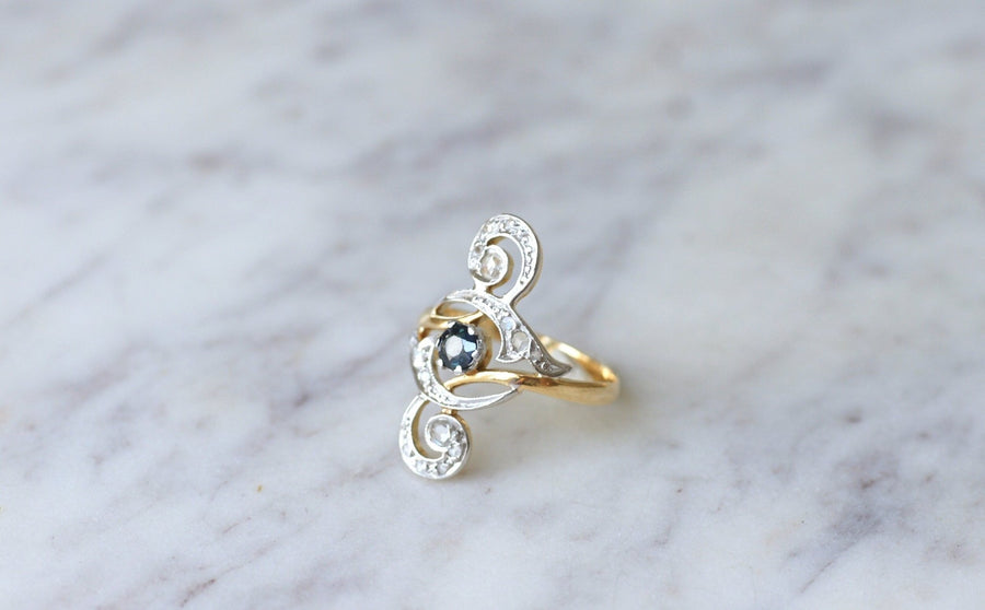 Volutes Diamonds and Sapphire Ring - Penelope Gallery