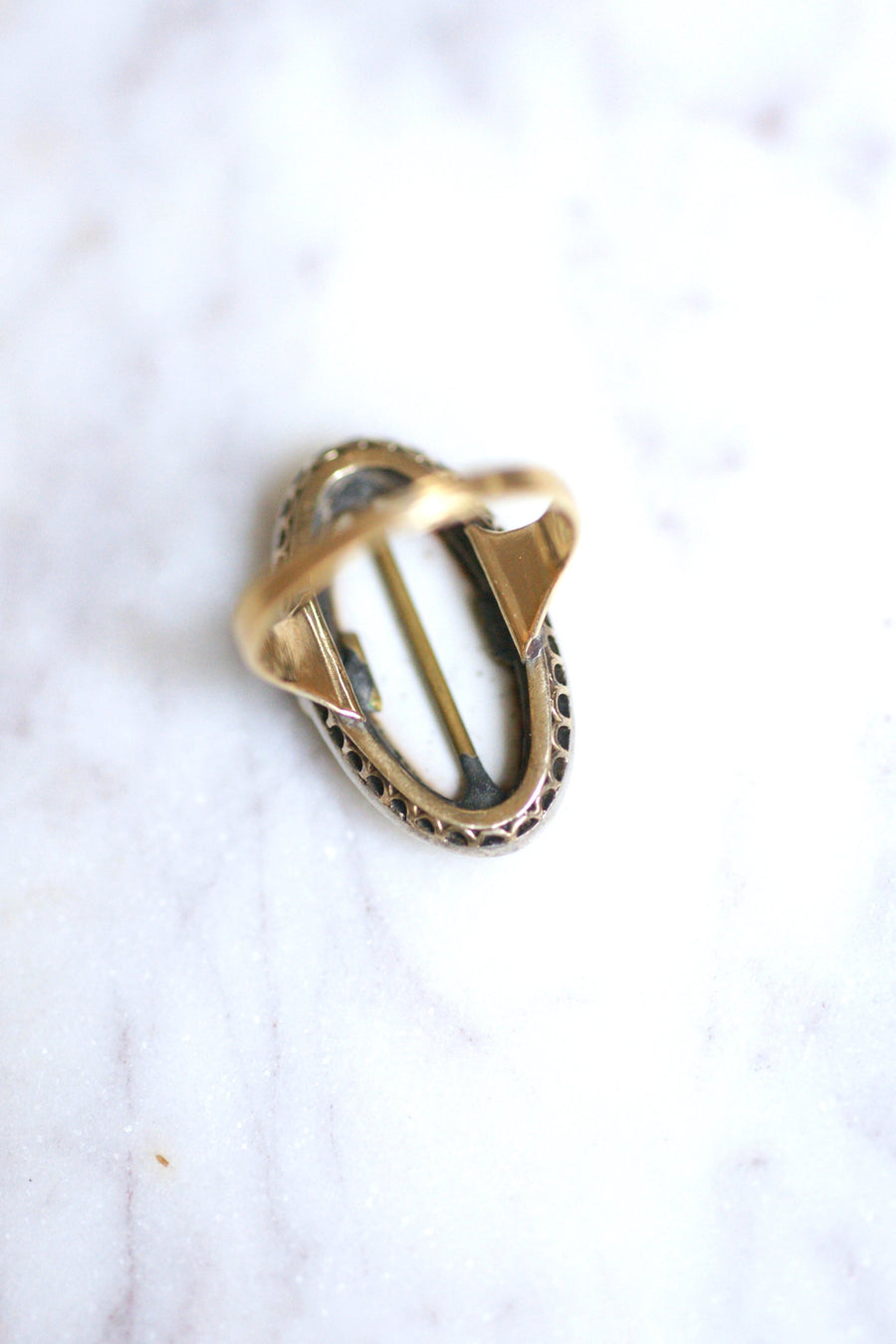 Antique gold and silver ring, miniature on porcelain - Galerie Pénélope