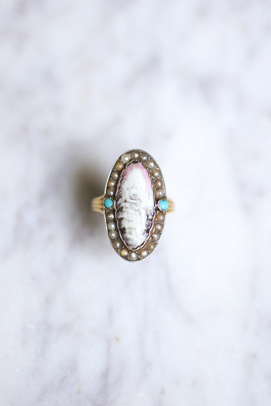 Antique gold and silver ring, miniature on porcelain - Galerie Pénélope