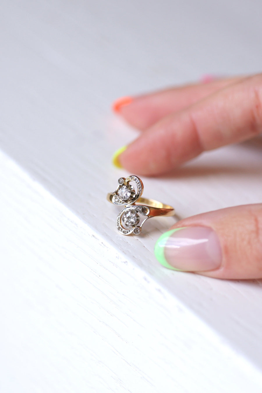 Belle Epoque engagement ring in gold, platinum and diamonds - Galerie Pénélope