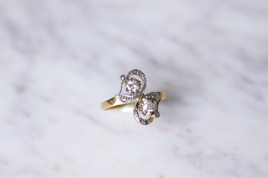 Belle Epoque engagement ring in gold, platinum and diamonds - Galerie Pénélope