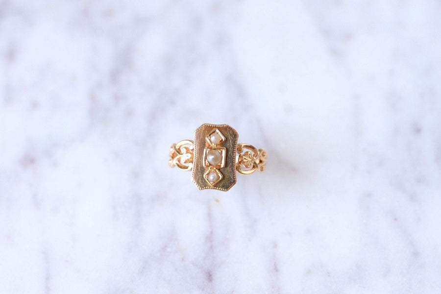Antique marquise ring in 18Kt rose gold and pearls - Galerie Pénélope