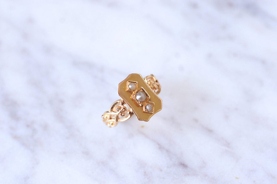 Antique marquise ring in 18Kt rose gold and pearls - Galerie Pénélope