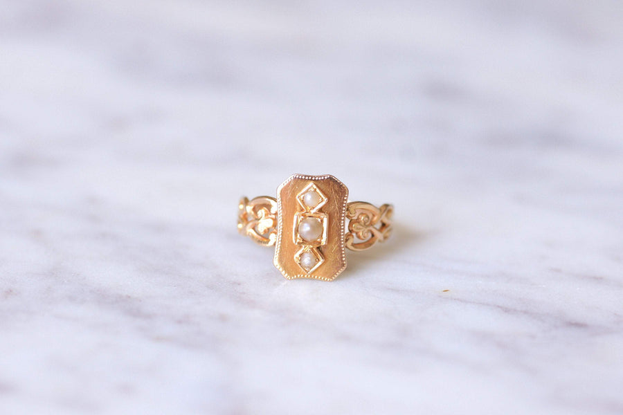 Antique marquise ring in 18Kt rose gold and pearls - Galerie Pénélope