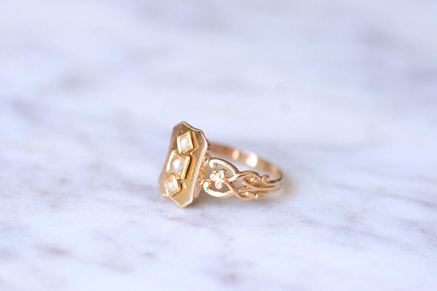 Antique marquise ring in 18Kt rose gold and pearls - Galerie Pénélope