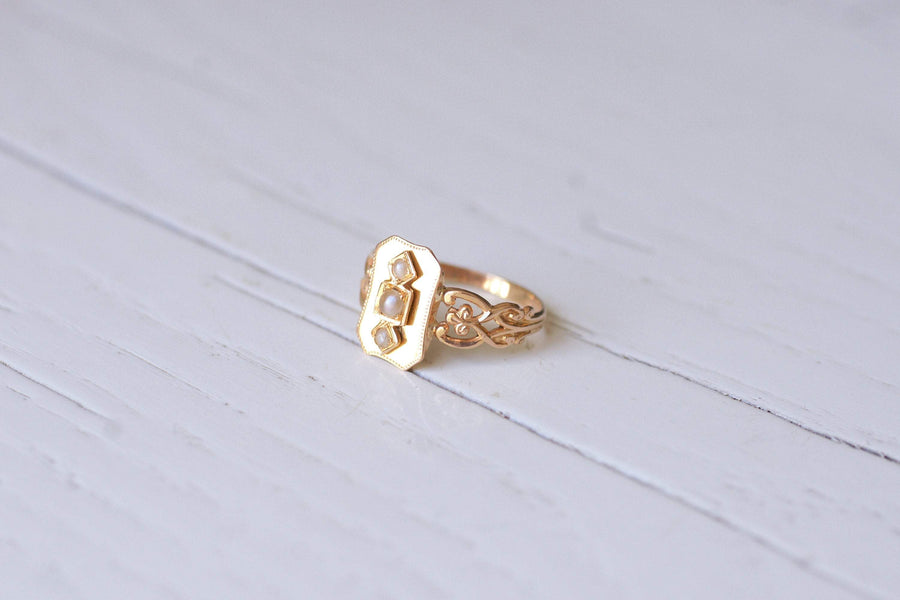Antique marquise ring in 18Kt rose gold and pearls - Galerie Pénélope