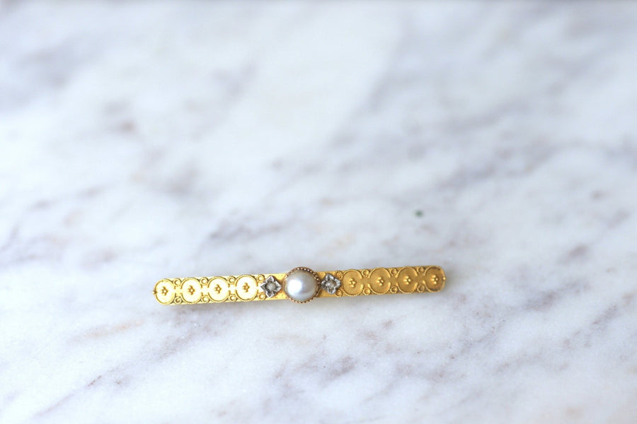 Yellow gold, pearl and diamond hair clip - Galerie Pénélope