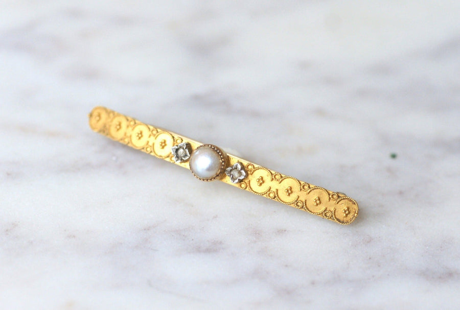 Yellow gold, pearl and diamond hair clip - Galerie Pénélope