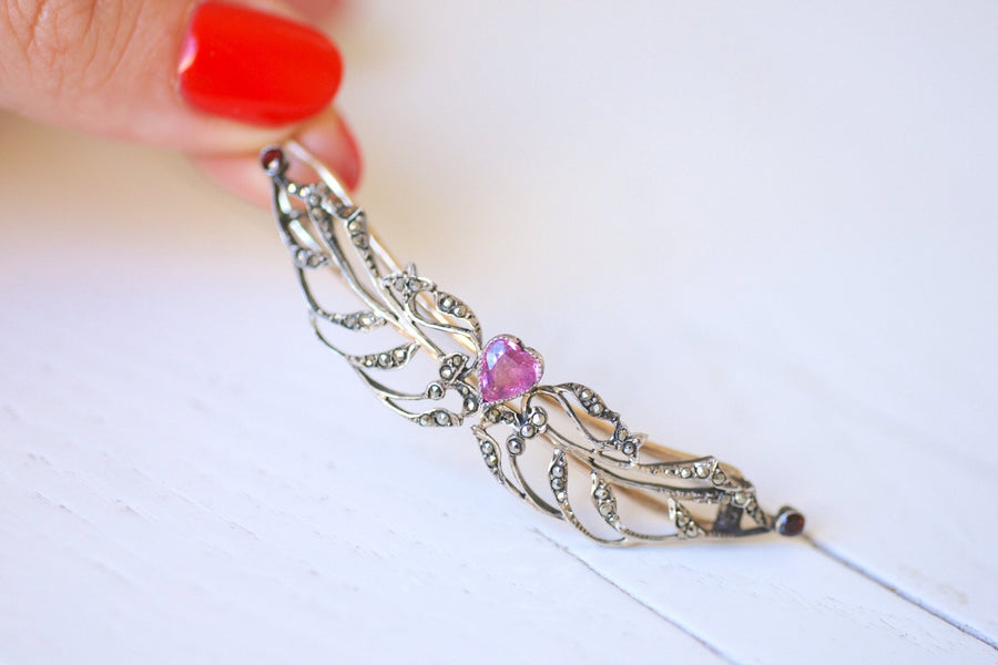 Jewel, heart hair clip, Art Nouveau, silver - Galerie Pénélope