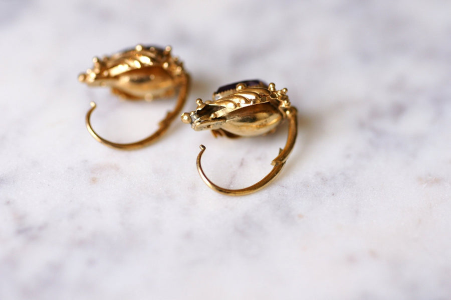 Antique gold and amethyst sleeper earrings - Galerie Pénélope