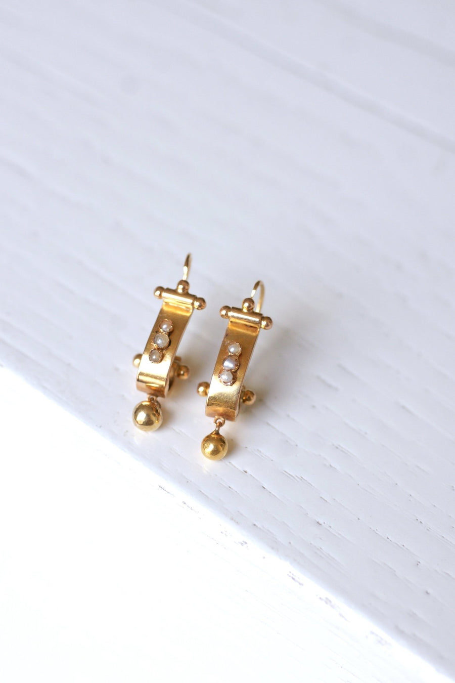 Antique pink gold and pearl earrings - Galerie Pénélope