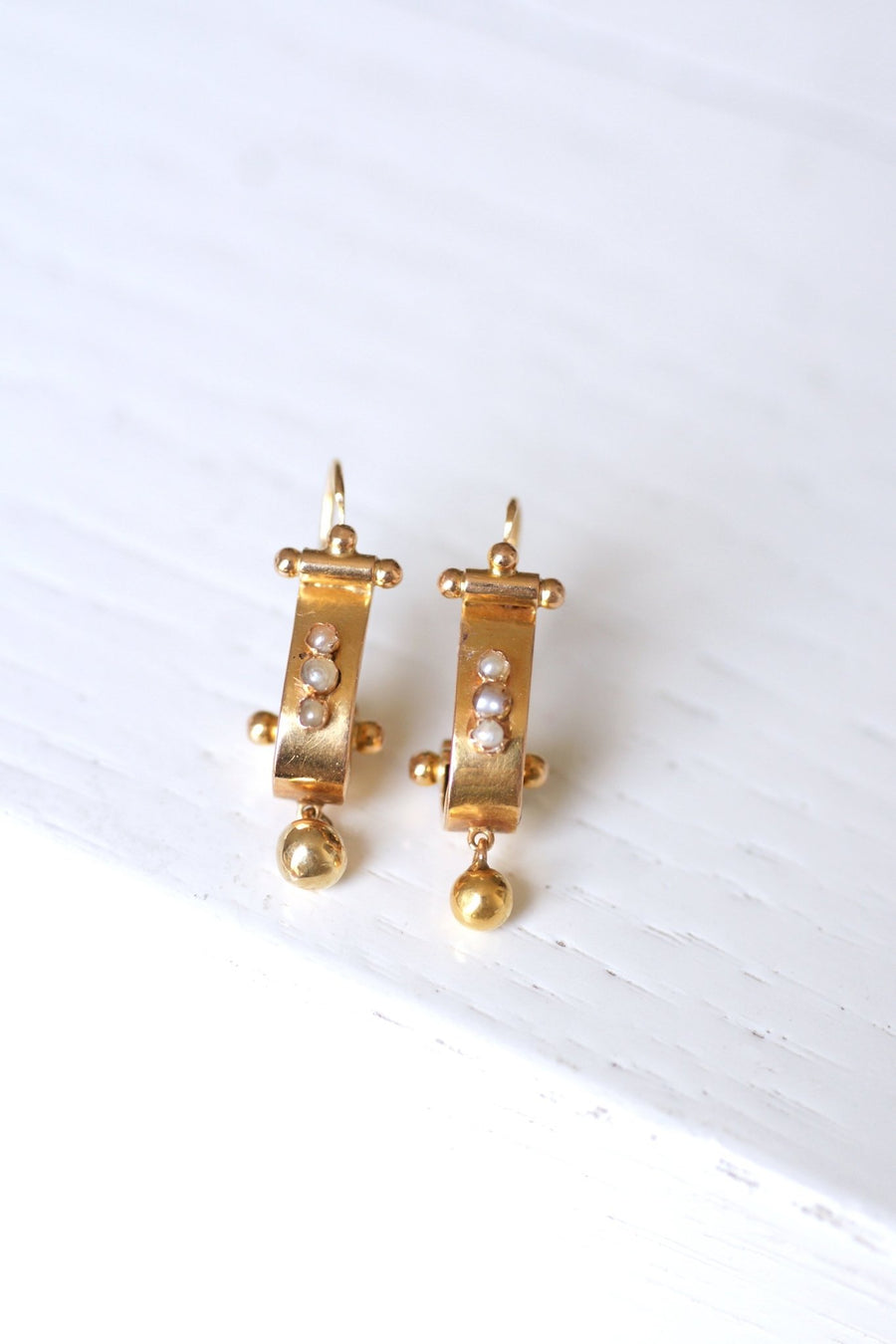 Antique pink gold and pearl earrings - Galerie Pénélope