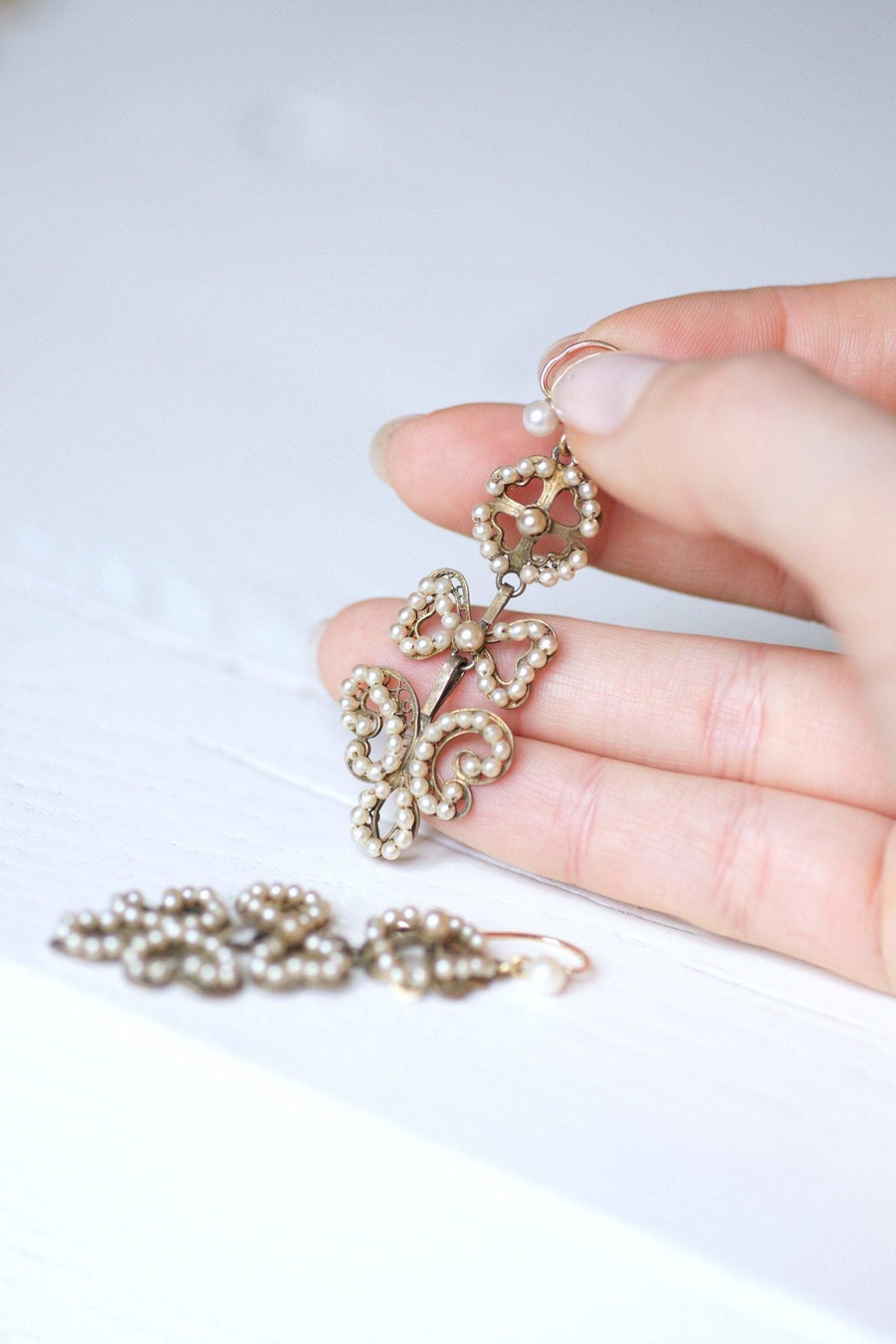 Antique Italian gold, silver and pearl earrings - Galerie Pénélope