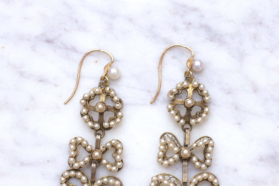 Antique Italian gold, silver and pearl earrings - Galerie Pénélope