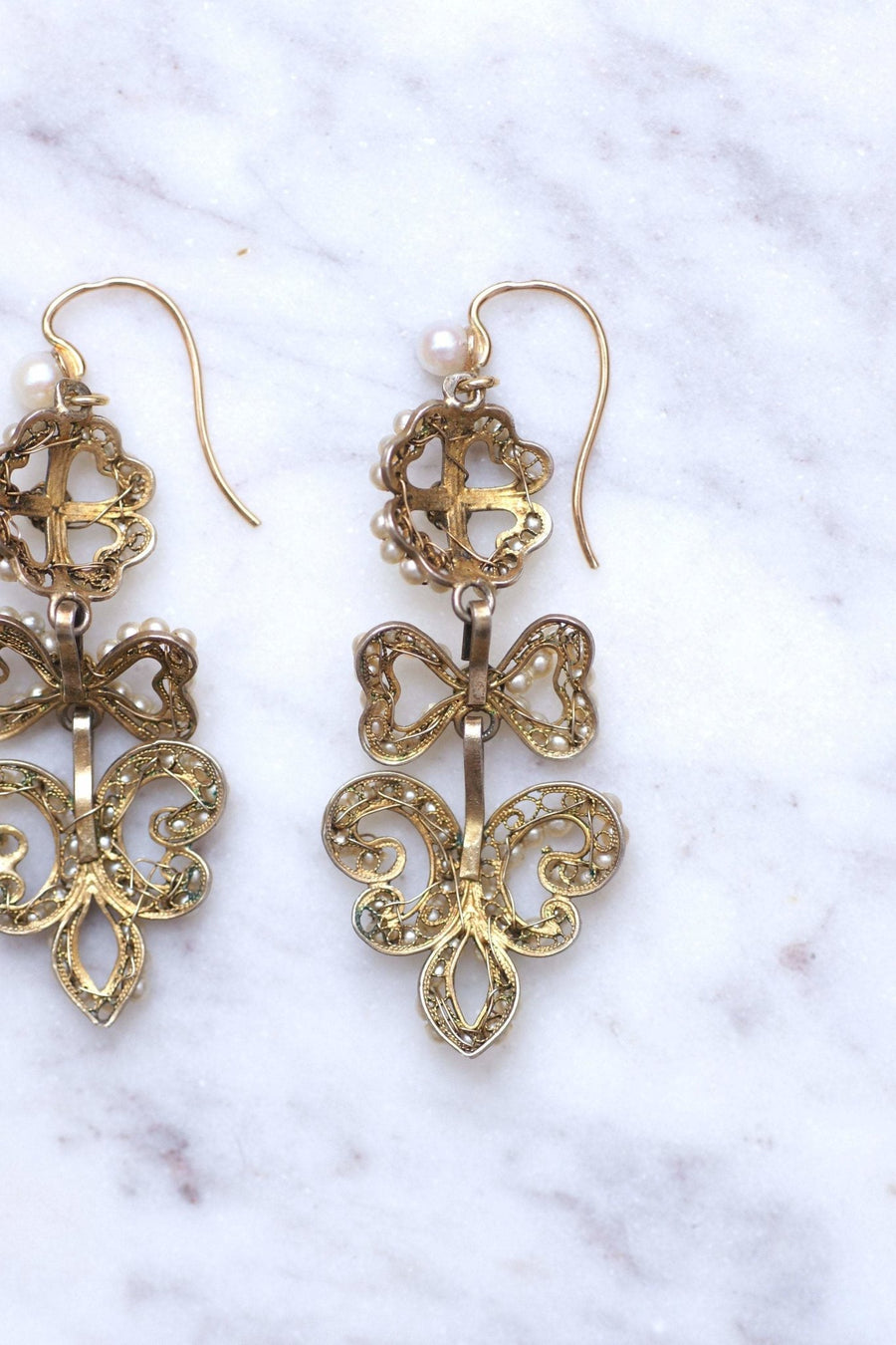 Antique Italian gold, silver and pearl earrings - Galerie Pénélope
