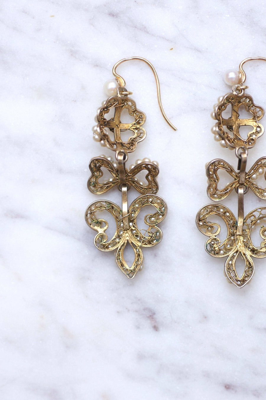 Antique Italian gold, silver and pearl earrings - Galerie Pénélope