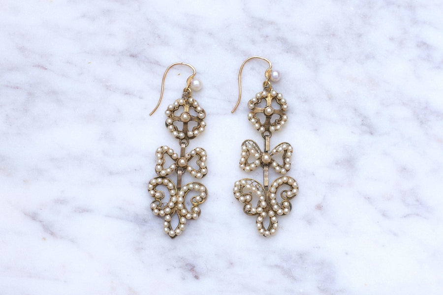 Antique Italian gold, silver and pearl earrings - Galerie Pénélope