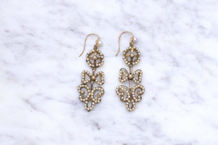 Antique Italian gold, silver and pearl earrings - Galerie Pénélope