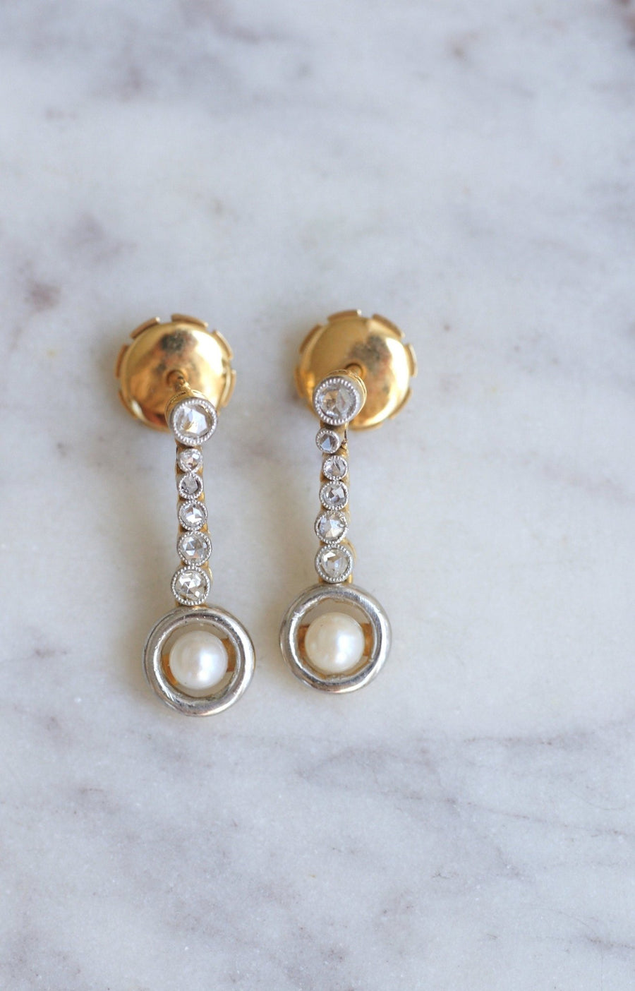 Antique pearl and diamond earrings - Galerie Pénélope