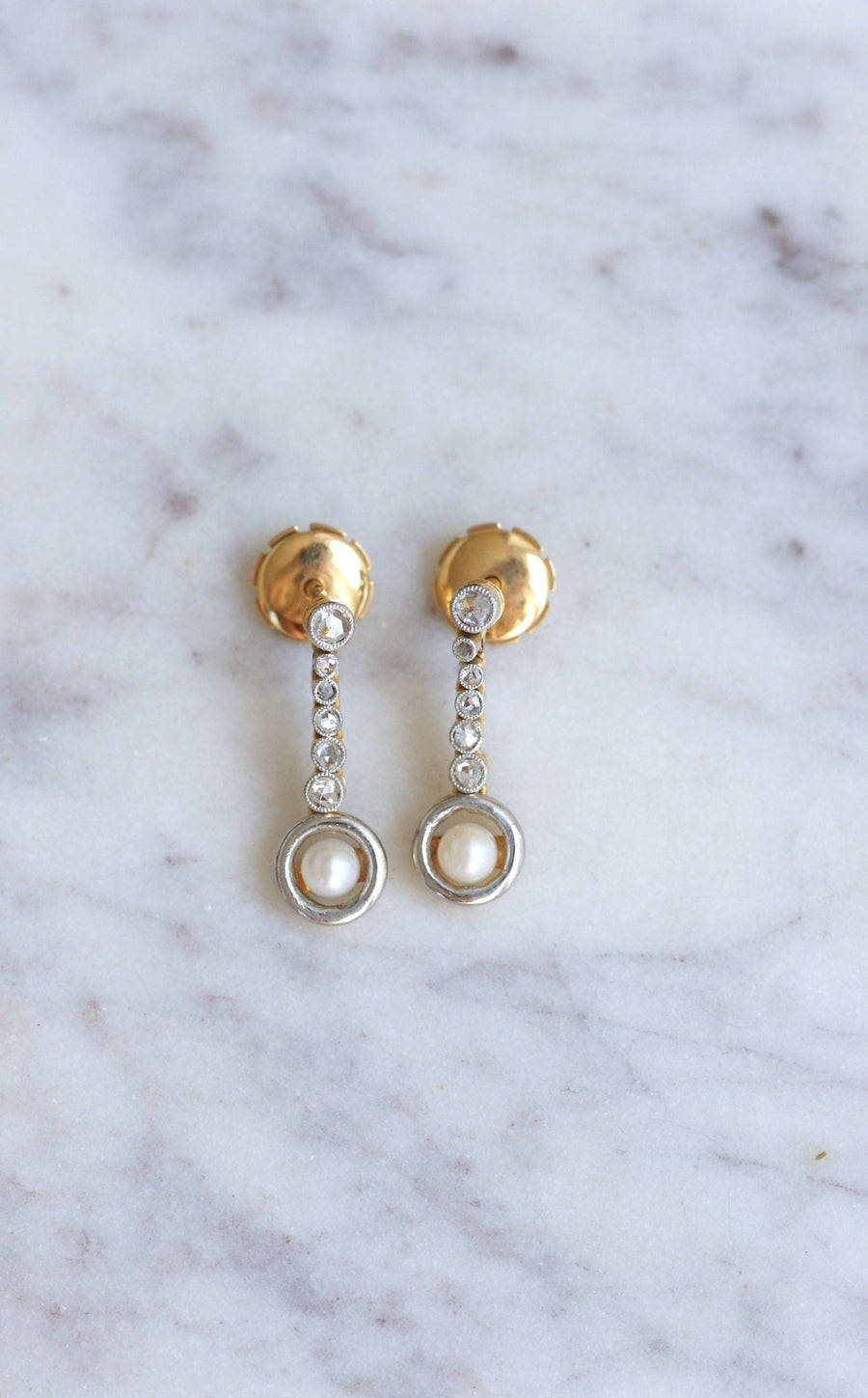Antique pearl and diamond earrings - Galerie Pénélope