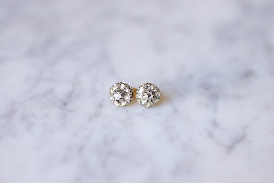 Antique studs earrings in gold, silver and diamonds - Galerie Pénélope