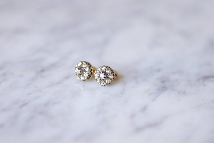 Antique studs earrings in gold, silver and diamonds - Galerie Pénélope