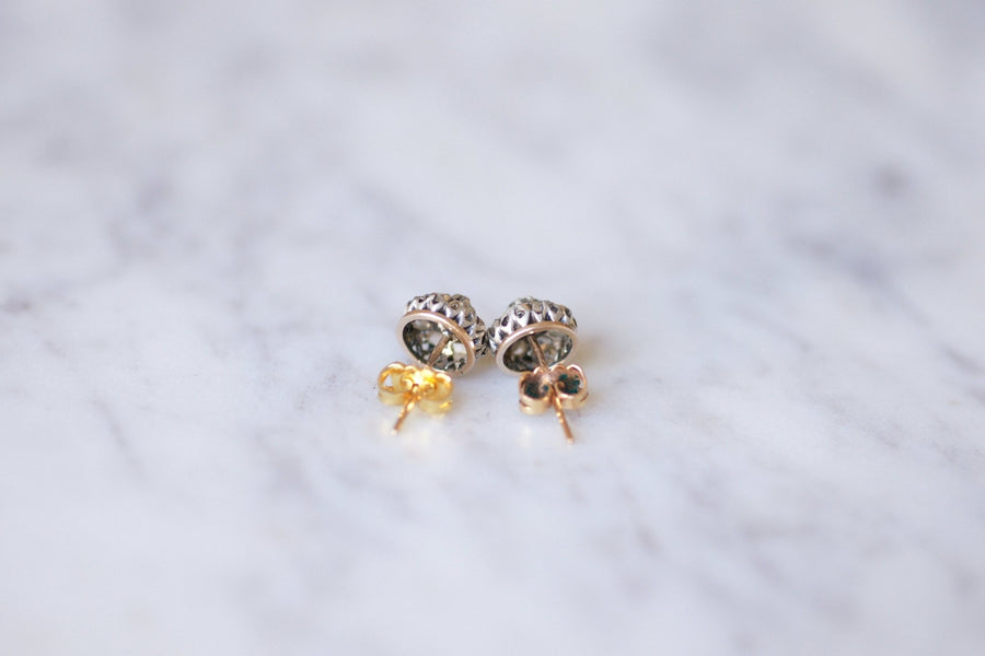 Antique studs earrings in gold, silver and diamonds - Galerie Pénélope