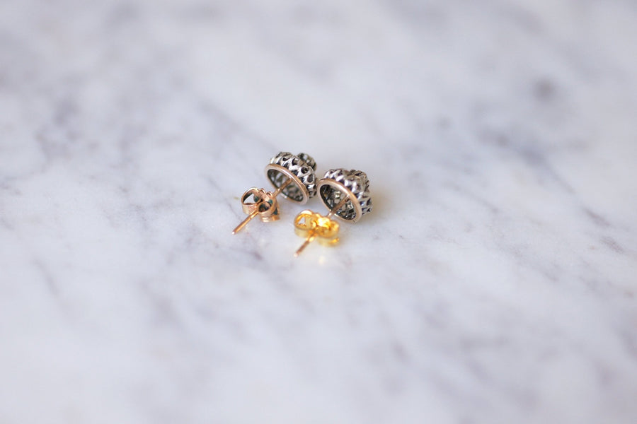 Antique studs earrings in gold, silver and diamonds - Galerie Pénélope