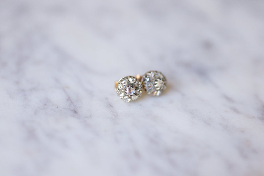 Antique studs earrings in gold, silver and diamonds - Galerie Pénélope