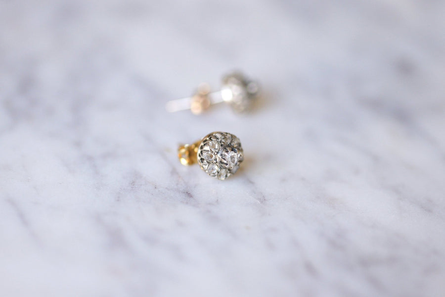 Antique studs earrings in gold, silver and diamonds - Galerie Pénélope