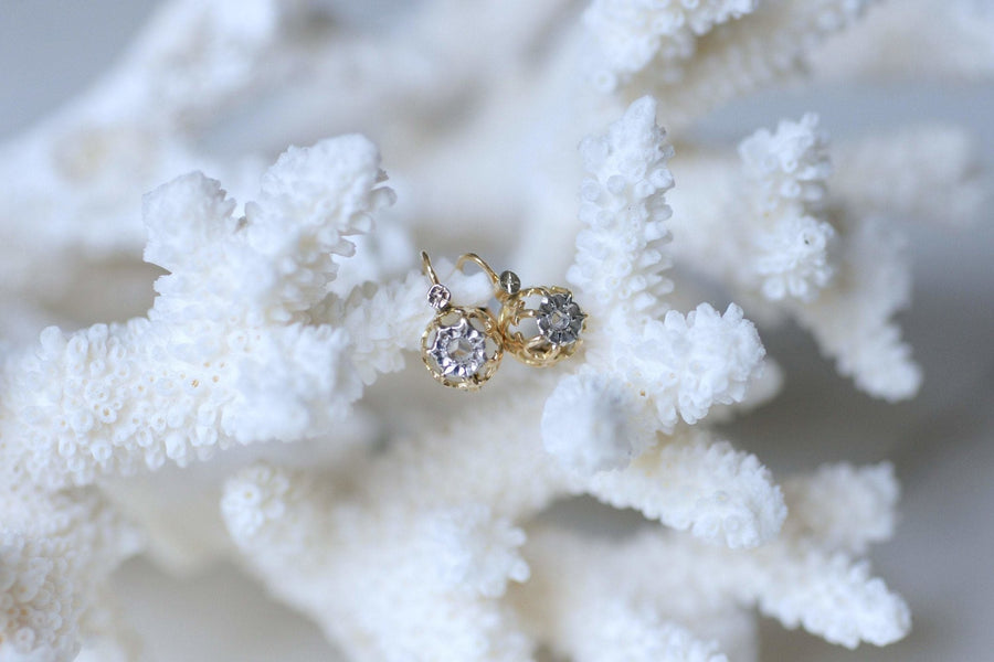 Antique gold and diamond sleeper earrings - Galerie Pénélope