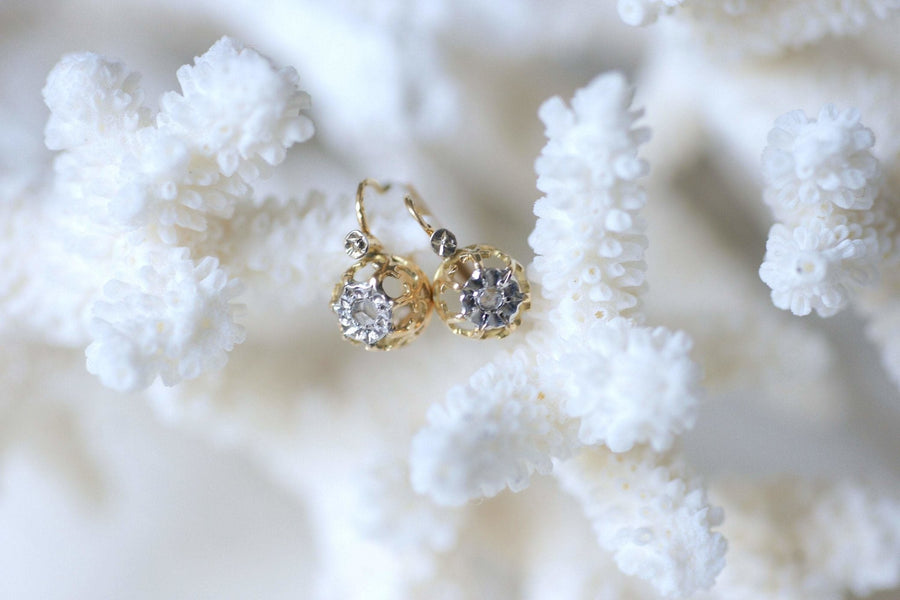 Antique gold and diamond sleeper earrings - Galerie Pénélope