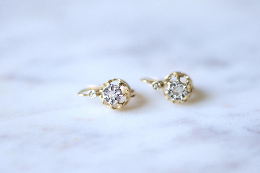 Antique gold and diamond sleeper earrings - Galerie Pénélope