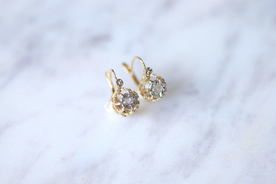 Antique gold and diamond sleeper earrings - Galerie Pénélope
