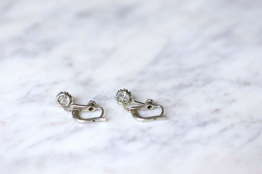 Antique white gold and diamond sleeper earrings - Penelope Gallery