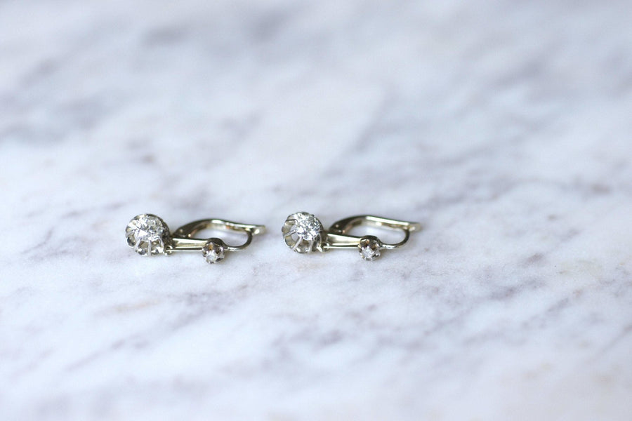 Antique white gold and diamond sleeper earrings - Penelope Gallery