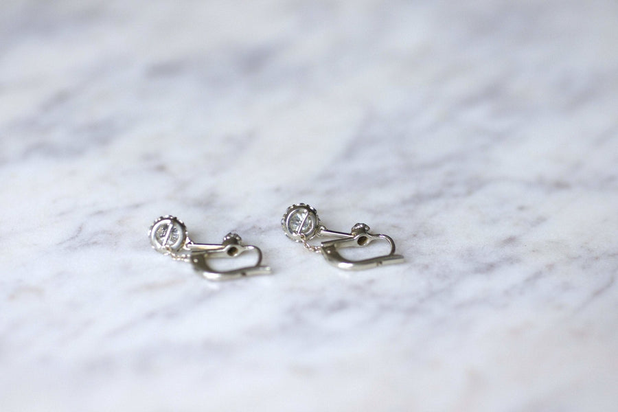 Antique white gold and diamond sleeper earrings - Penelope Gallery
