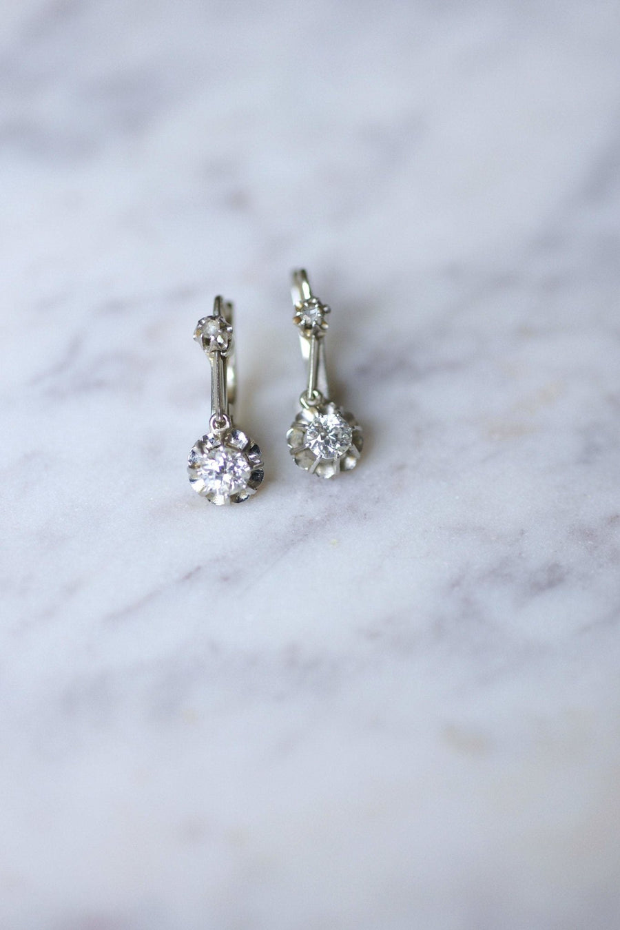 Antique white gold and diamond sleeper earrings - Penelope Gallery