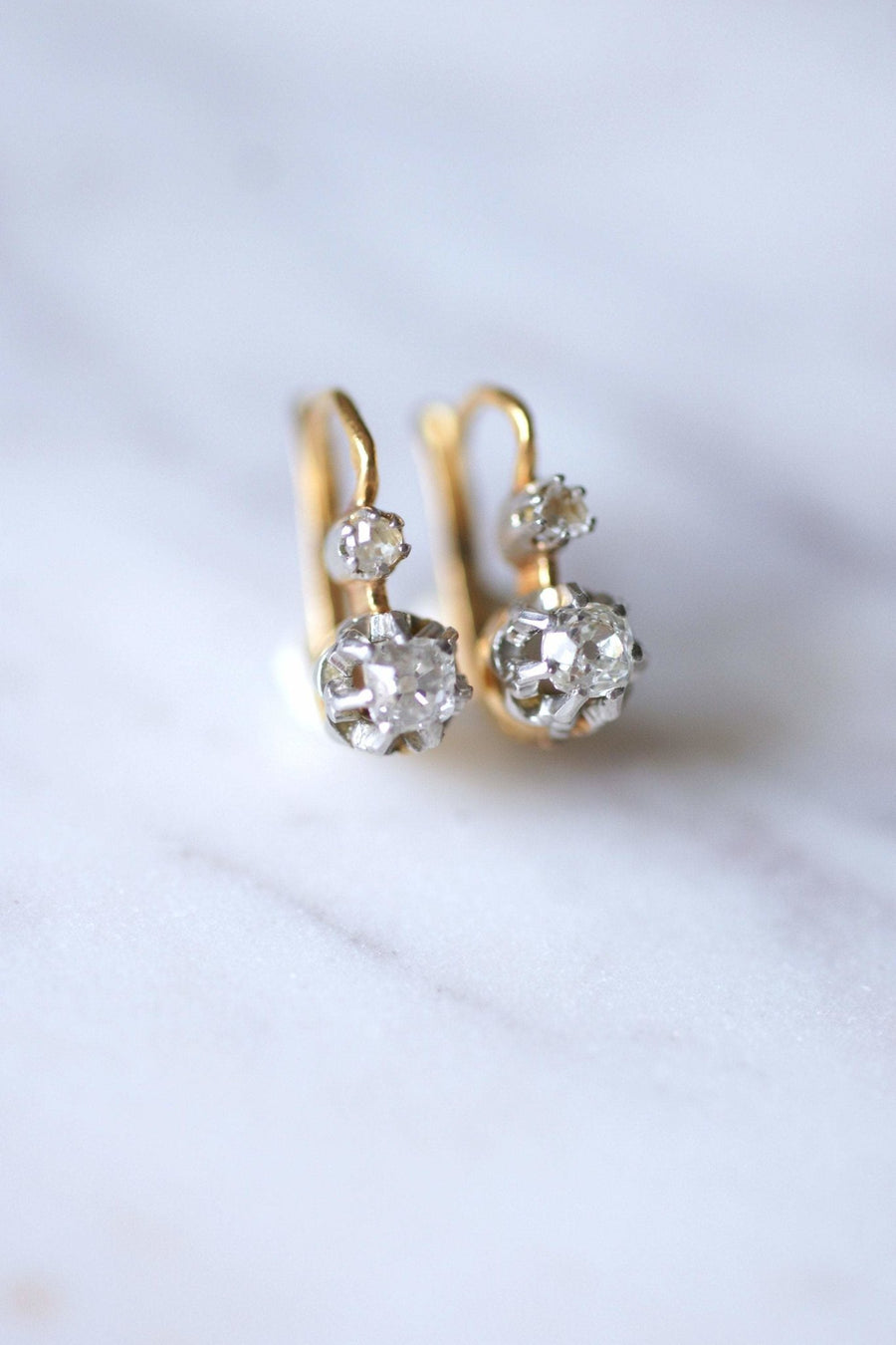 Antique gold, platinum and diamonds 0.40Ct sleeper earrings - Galerie Pénélope