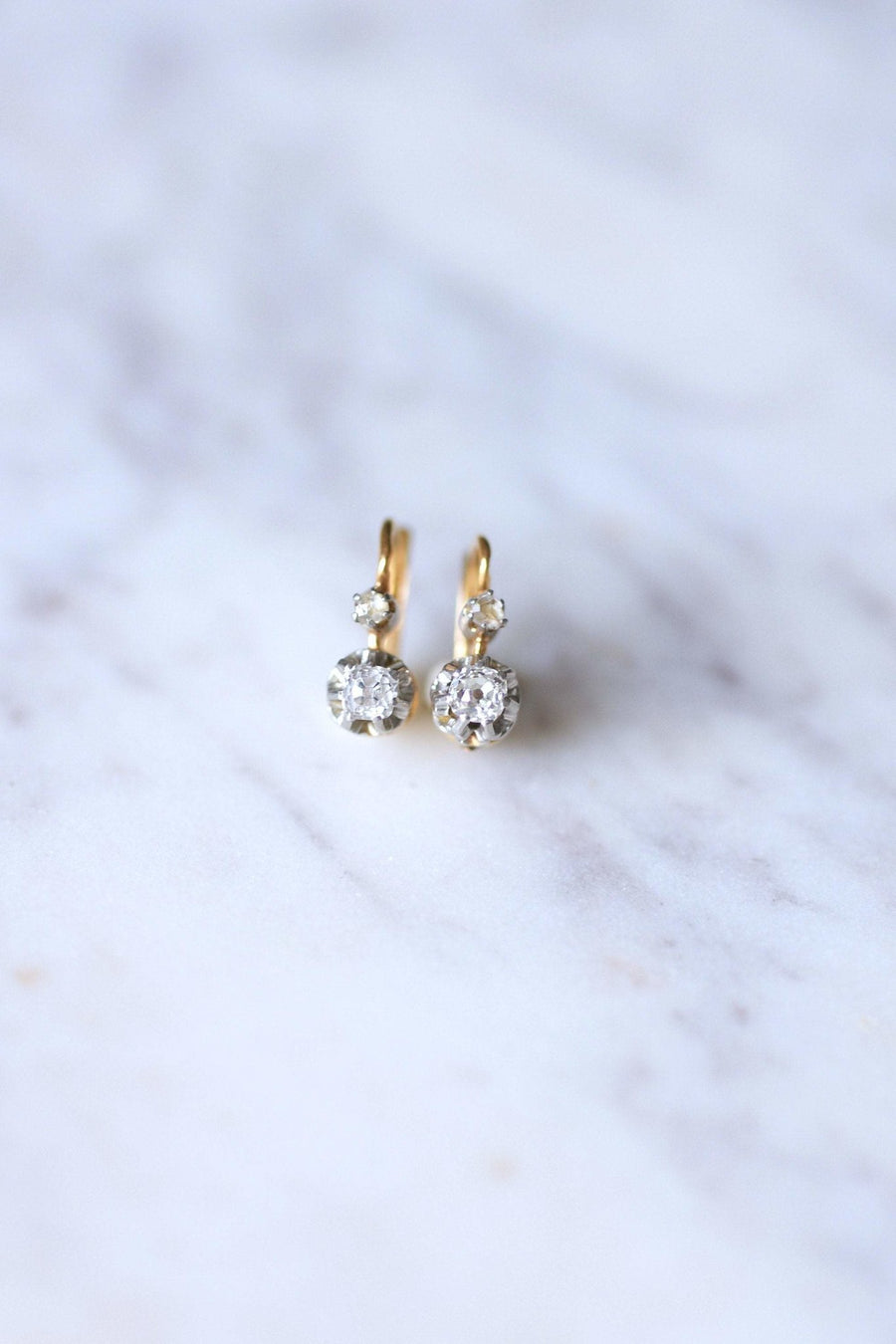 Antique gold, platinum and diamonds 0.40Ct sleeper earrings - Galerie Pénélope
