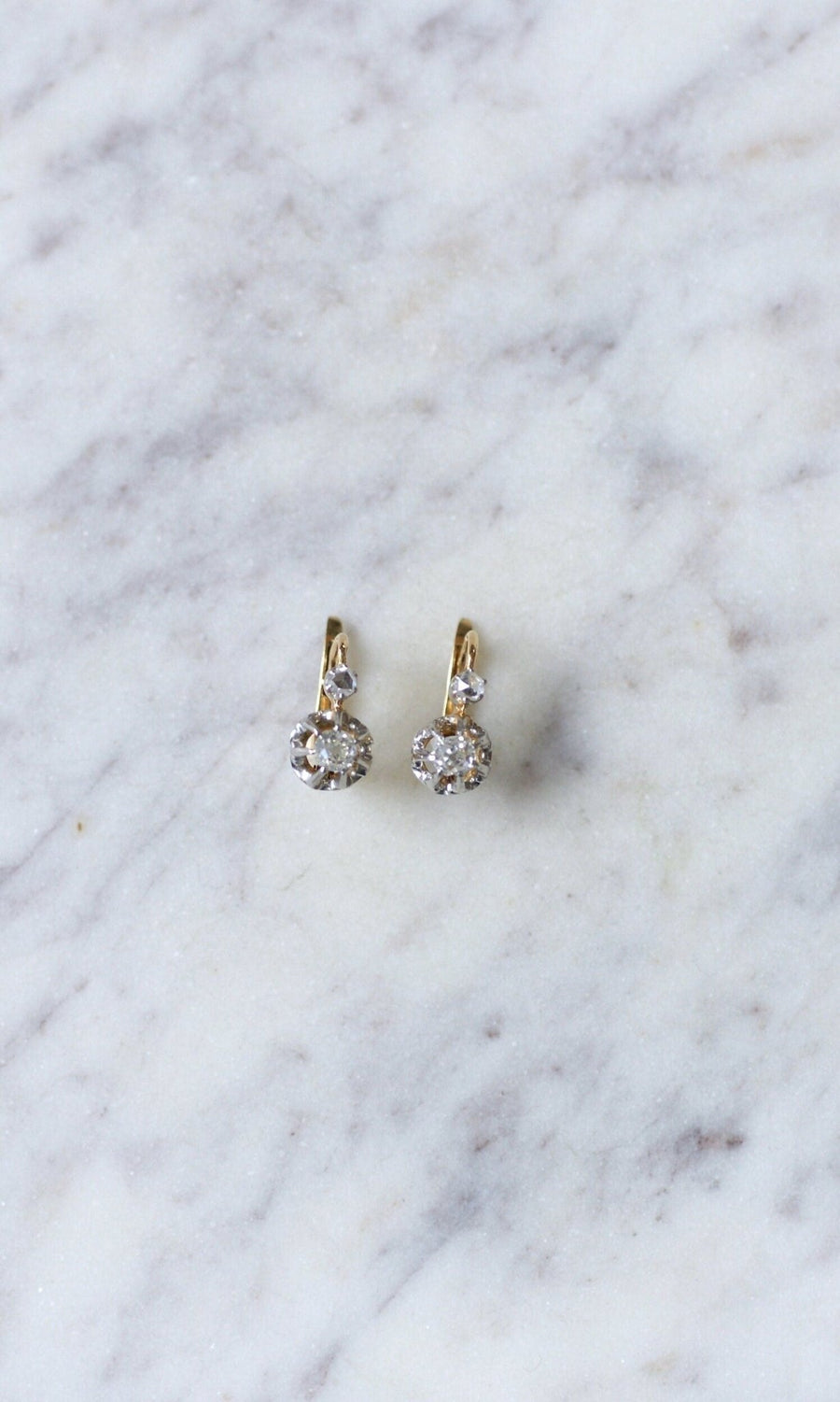 Antique gold, platinum, and 0.50 Ct diamond sleeper earrings - Galerie Pénélope